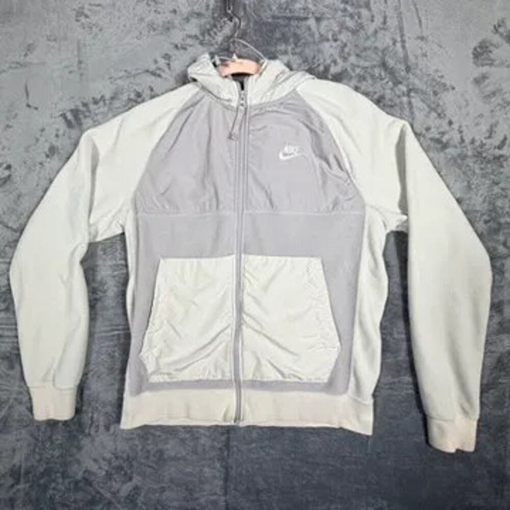 Nike Full Zip Hooded Jacket‎ Sz Small Gray White Athl Colorblock Fleece
